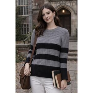 Equipment Pullover Sweater Gray Wool Alpaca Striped Crew Neck Sz S Dark Academia